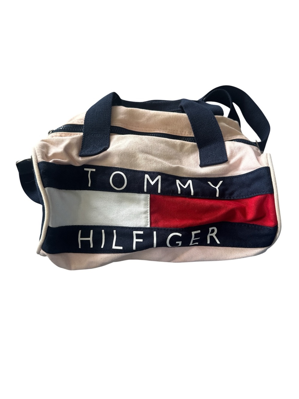 Tommy Hilfiger Beige, Navy and Red Logo Duffel Bag